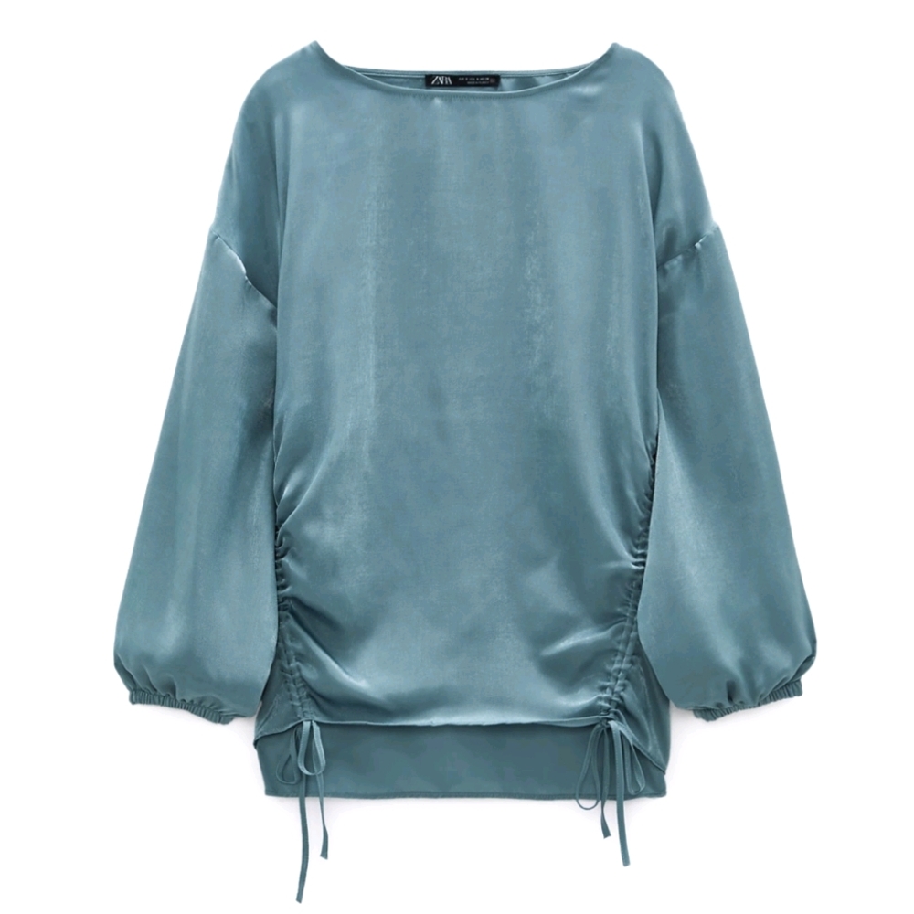 NWT ZARA | Satin Effect Drawstring Blouse - Picture 1 of 6